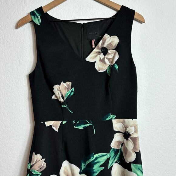 ALEX MARIE BLACK FLORAL PRINT V-NECK SLEEVELESS GRACEFUL CHIC WOMEN DRESS  8 NEW - Picture 5 of 6